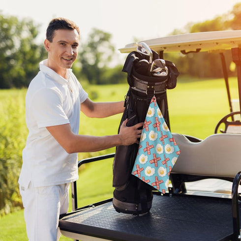 Zhbvncp 16x24 Inch Eggs Bacon Microfiber Golf Towel with Carabiner Clip, Absorbent Waffle Weave Towel for Golf Bags