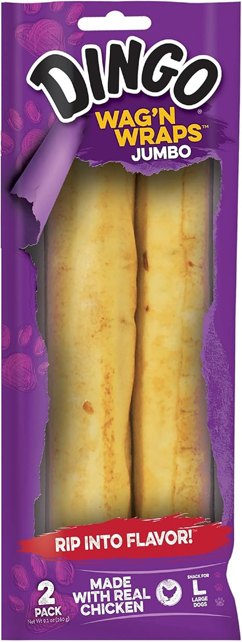 Dingo Wag'n Wraps Jumbo Rawhide for Large Dogs, 2-Count