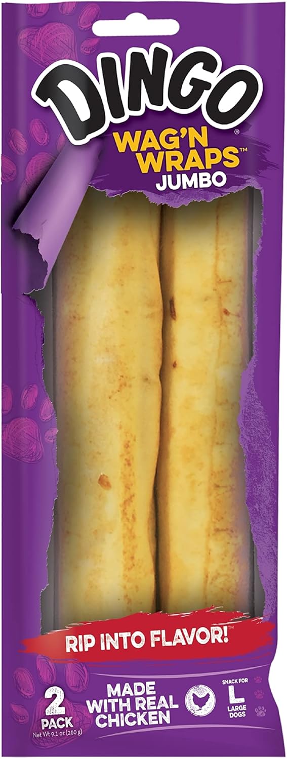 Dingo Wag'n Wraps Jumbo Rawhide for Large Dogs, 2-Count