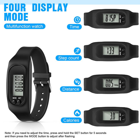 Silicone Fitness Tracker Watch 3 Pcs, Walking Running Pedometer, Calorie Burning Bracelet for Men, Women, Kids