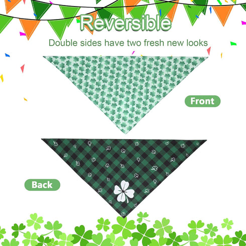 QUQULE 1PCS, St. Patrick's Day Dog Bandana XLarge Green Scarf for Boy and Girl, Durable Triangle Reversible Bibs