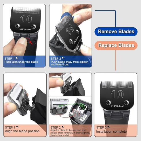 30 Blades Dog Grooming Blades Compatible with Andis/Oster A5/Wahl KM-10 Series, Detachable Replacement Blades, Black