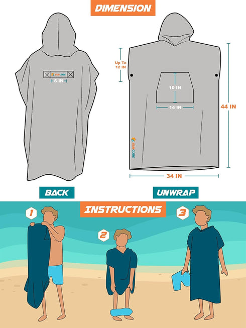 SUN CUBE Surf Poncho Changing Robe with Hood | Absorbent Quick Dry Microfiber Wetsuit Changing Towel with Pocket