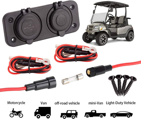 10L0L 3.0 12V Golf Cart Cigarette Lighter Outlet & Quick Charge DC Input Waterproof USB Charger Power Socket Adapter