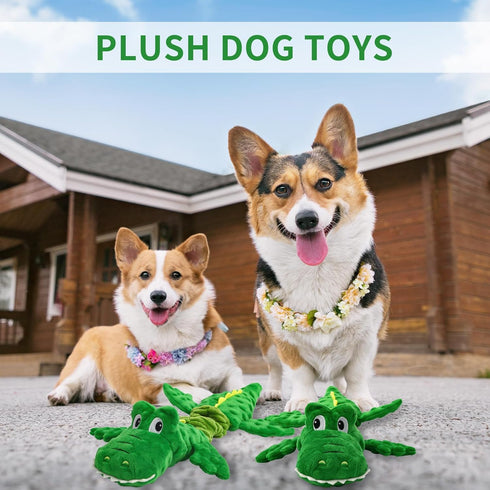 Squeaky Dog Toy for Small Medium Large Dogs - Crocodile Shaped Tug of War Interactive Plush Toy
