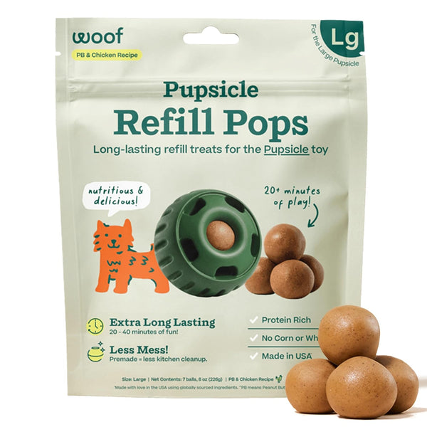 WOOF Pupsicle Refill Pops, Natural Ingredients, Low-Mess Chicken Pet Treats, 7 Count