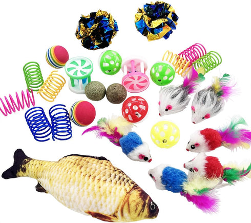 Cat Toys 27 Packs Combo Set, Cat Catnip Fish and Ball Toy,