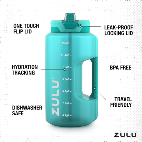Zulu Goals Large Water Bottle Jug with Time Marker & Handle for Hydration | 64oz, 128oz BPA-Free for Gym and Outdoors