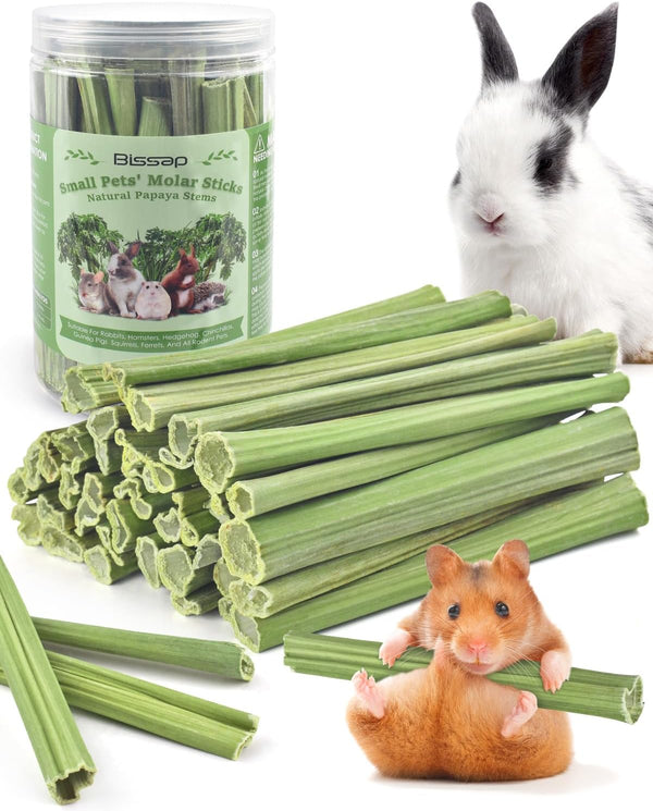 Bissap 50PCS Rabbit Chew Sticks, Natural Papaya Stems Bunny Chews Treats for