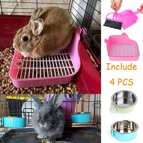 PINVNBY Rabbit Litter Box for Cage Bunny Corner Bedding Box Small Animal Litter Pan Hanging Pet Bowls Cage Potty