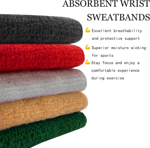 VVITOPIK 6 Inch (4 Pack) Sports Wrist Sweatbands for Men Women, Absorbent Long Wrist Sweat Bands Tennis Wristbands