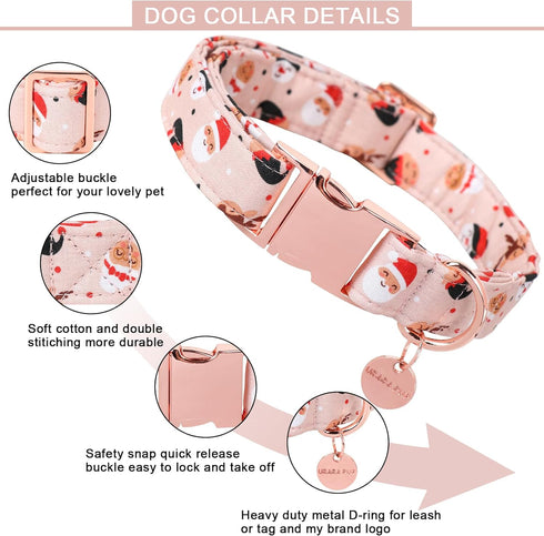 Christmas Cotton Dog Collar for Puppy Girl or Boy, Comfortable with Durable Metal Buckle, XS, Neck 8-12in