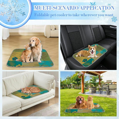 Generic 28" X22" Cooling Blanket for Dogs Cats Ice Silk Cool Dog Mat Palm Leaf Print Extra Large Bed Pads Washable