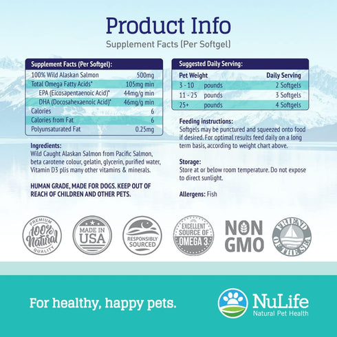 100% Pure Omega 3 Fish Oil for Dogs & Cats - Pet Supplement with DHA & EPA for Healthy Skin - 120 Capsules