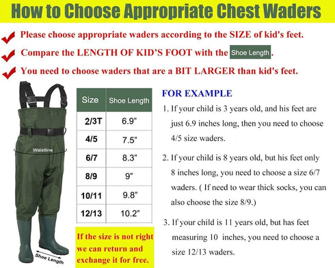 LANGXUN Kids Chest Waders for Fishing, Waterproof Hunting Waders for Boys and Girls, Age 2/3 Toddler