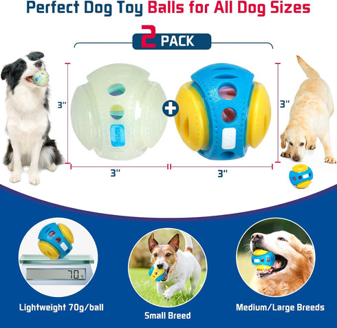 2PCS Premium Dog Treat Balls 3", Glow in The Dark Fetch Toys for Small/Medium/Large Dogs, Vanilla Flavor