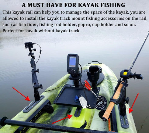 Kayak Track - Low Profile Mount Track for Fishing Rod Holder, Cup Holder, Anchor Cleats, Pack of 2