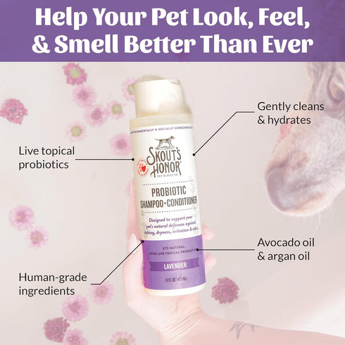 Omega-3s, 97% 16oz, 2-Pack Skout's Honor Probiotic Dog Shampoo & Conditioner with Avocado Oil & Natural, Paraben