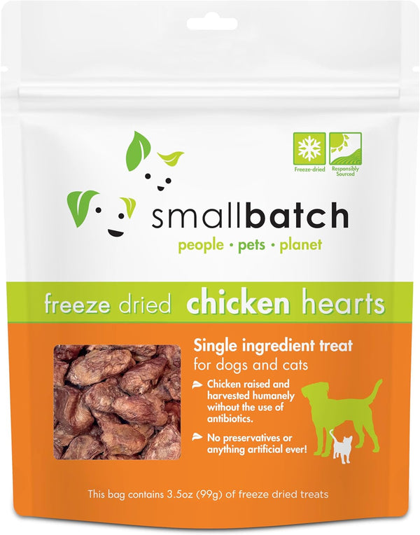 smallbatch Pets Premium Freeze-Dried Chicken Heart Treats for Dogs and Cats, 3.5 oz, Made in The USA
