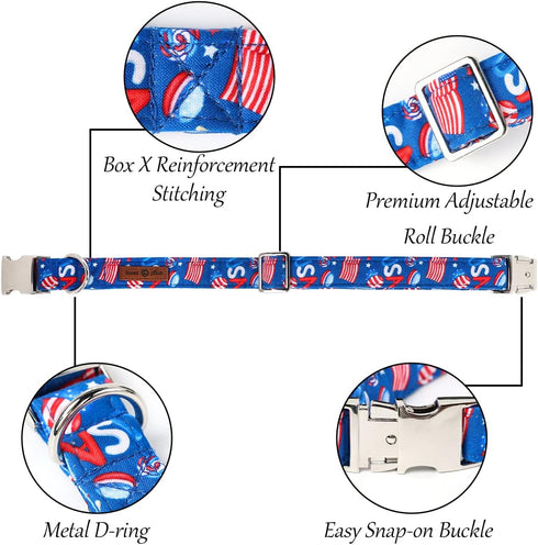 Lionet Paws Patriotic Dog Collar with Bowtie - Soft Comfortable Adjustable American Flag Collar for Dogs (Medium, Neck