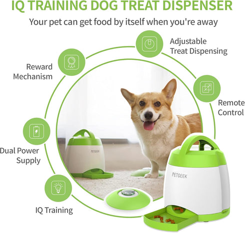 PETGEEK Automatic Dog Treat Dispenser with Button - Puzzle Memory Training Feeder, Pet Geek Button Treat Food