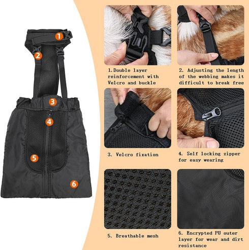 Dog Drag Bag for Paralyzed Rear Legs, Alternative Wheelchair for Dogs, Protects Chest and Limbs, Large