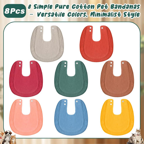 Shinylin 8 Pcs Muslin Cotton Square Bandanas Reversible Pet Bibs Scarf Pet Scarves with Two Snaps Apparel Accessories