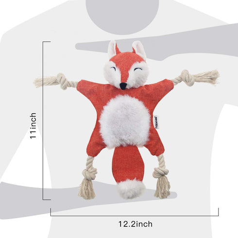 Fox Dog Toy with Squeaker - Stuffless Plush Dog Toy, Durable Chew Toy for Puppies with Embroidery Design