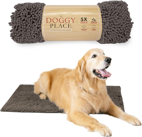 My Doggy Place Microfiber Dog Mat for Muddy Paws, 36" x 26" Ash, Absorbent Quick-Drying Dog Cleaning Mat