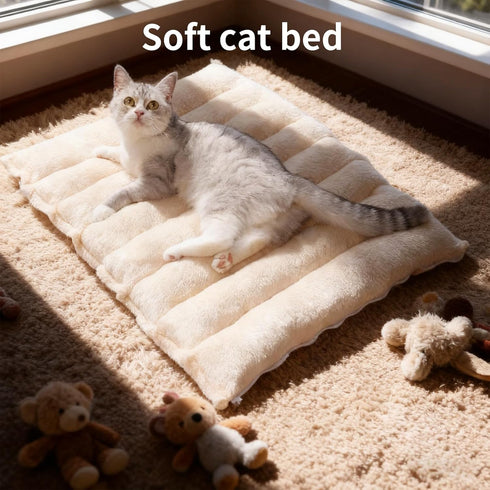 11 Inch Cat Tunnel Toy with Winter Warm Cat Bed Mat, Reversible Plush & Fleece, Collapsible Pet Play Mat for Indoor
