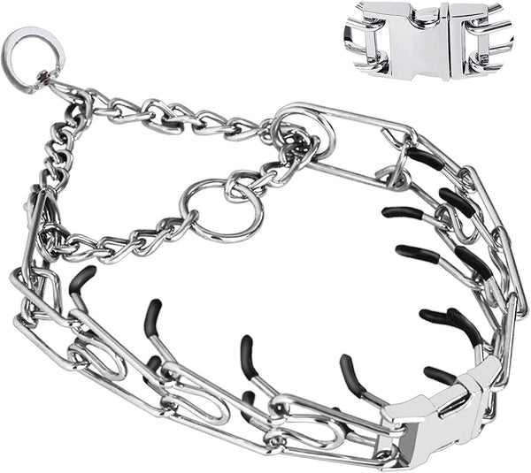 Prong Pinch Collar for Dogs, Adjustable Training Collar with Quick Release Buckle for Small Medium Large Dogs (M/L,