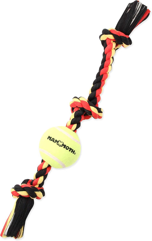 Mammoth Flossy Chews 12” Tug Toy with Standard Tennis Ball - Interactive Rope Toy for Medium Dogs