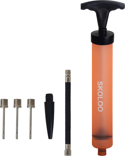 SKOLOO 10" Portable Hand Air Ball Pump Inflator Kit with Nozzle, Needle, Extension Hose for Sports Balls