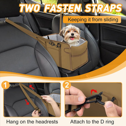 Portable Dog Car Seat for Small Dogs - Adjustable Safety Leash, Washable Cushion & Storage Pocket - Pet Booster Seat