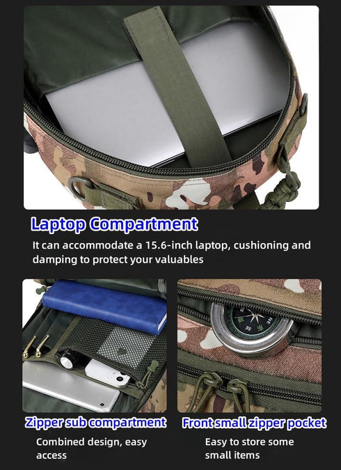 Heavy Duty Zipper Military Backpack, Outdoor Tactical Nylon Canvas Backpack for Hiking, Camping, Travel (Black)