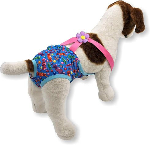 Pack of 2 Washable Reusable Female Dog Diapers with Suspenders, Stay On for Small Pet (XS: Waist 12" - 14", Pink