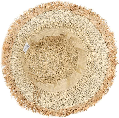 Women's Floppy Cloche Straw Hat, Wide Brim Straw Bucket Hat for Sun Protection UPF 50+