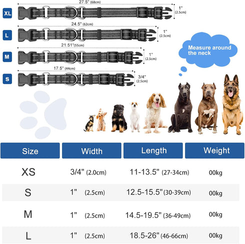 Reflective Martingale Dog Collar with Quick Release Buckle, Adjustable Soft Padded Nylon Collar for Small Medium Large