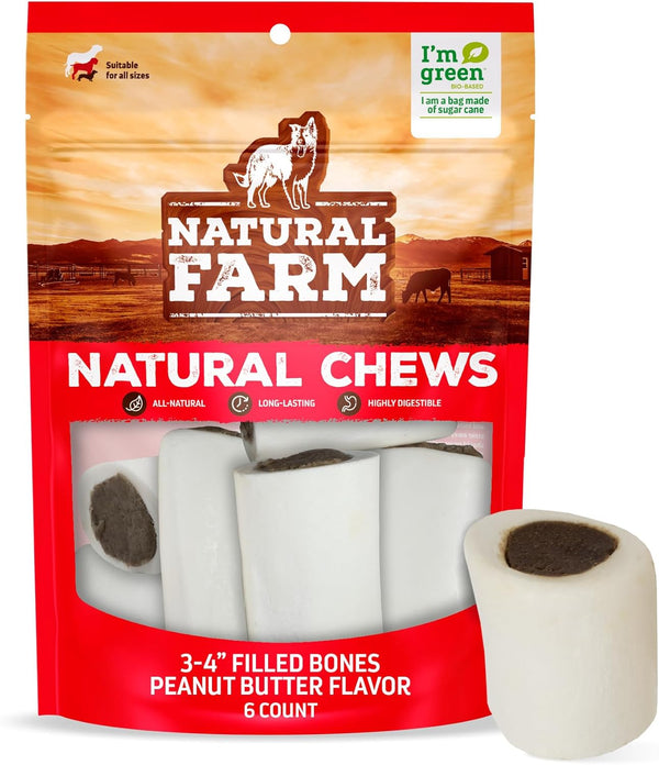 Natural Farm Peanut Butter Filled Bones (3-4 Inch, 6 Count), Limited Ingredient,