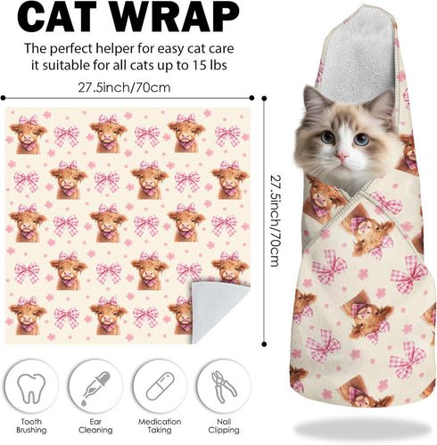 27.6"Cat (6-10 lbs) Grooming Wrap, Self Adhesive Cat Wrap for Cutting Nail, Anti-Escape Calming Cat Swaddle Wrap
