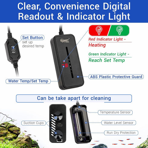 hygger 50W Small Submersible Aquarium Heater for 5-10 Gallon Saltwater and Freshwater