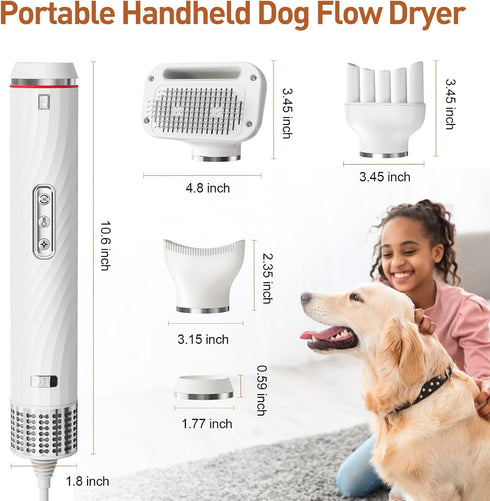 Discala Dog Dryer, Dog Grooming Blow Dryer Kit with Slicker Brush for Pet, High Velocity Blow Dryer for Dogs