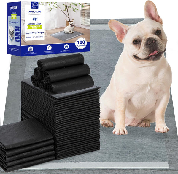 Pettycare Charcoal Puppy Pads Regular 22"x23" 100 Count, Leak-Proof Odor Control, Ultra Absorbent Quick Dry Pads