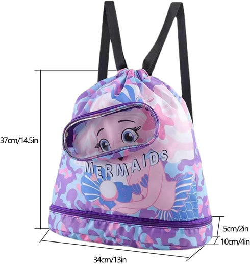 Kids Waterproof Dry Wet Swim Backpack, Sport Knapsack for Swimmers, Separated Sack