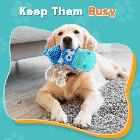 Squeaky Plush Stuffed Animal Dog Toys for Large, Medium, Small Dogs to Keep Them Busy (Blue, Large)
