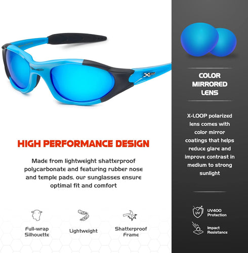 X LOOP Youth Sports Polarized Sunglasses for Boys, Kids, Teens Age 8-16, Baseball Wrap Around UV400