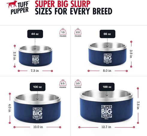 Tuff Pupper Heavy Duty Insulated Dog Bowl | Double Wall Stainless Steel Dog Food Dish | Non-Slip Dishwasher Safe