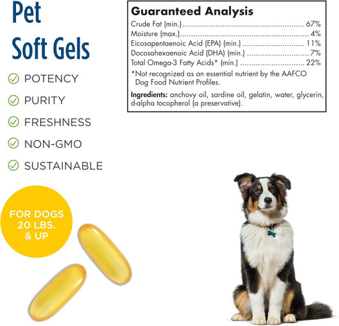 Nordic Naturals Omega-3 Pet, Unflavored - 180 Soft Gels, Fish Oil for Dogs with EPA & DHA for Heart and Skin Health