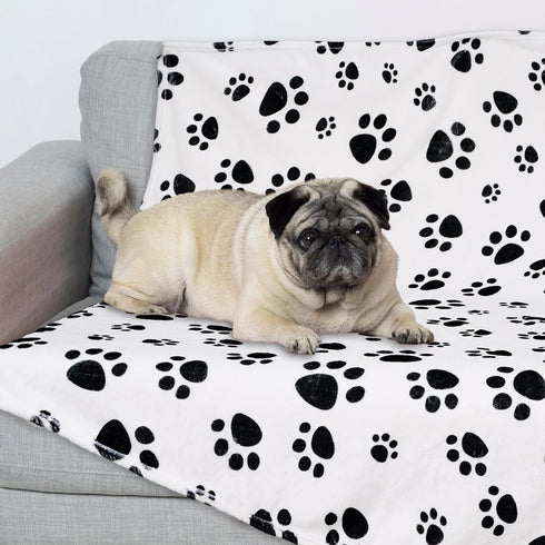 Dog Paw Print Fuzzy Throw Blanket, Soft Cozy Flannel Blanket for Medium Small Pet Puppy Essentials, Home Bed Sofa Car