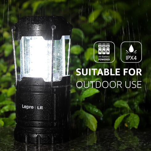 Lepro LED Camping Lanterns, Battery Powered, Collapsible, IPX4 Water Resistant Portable Lights for Emergencies